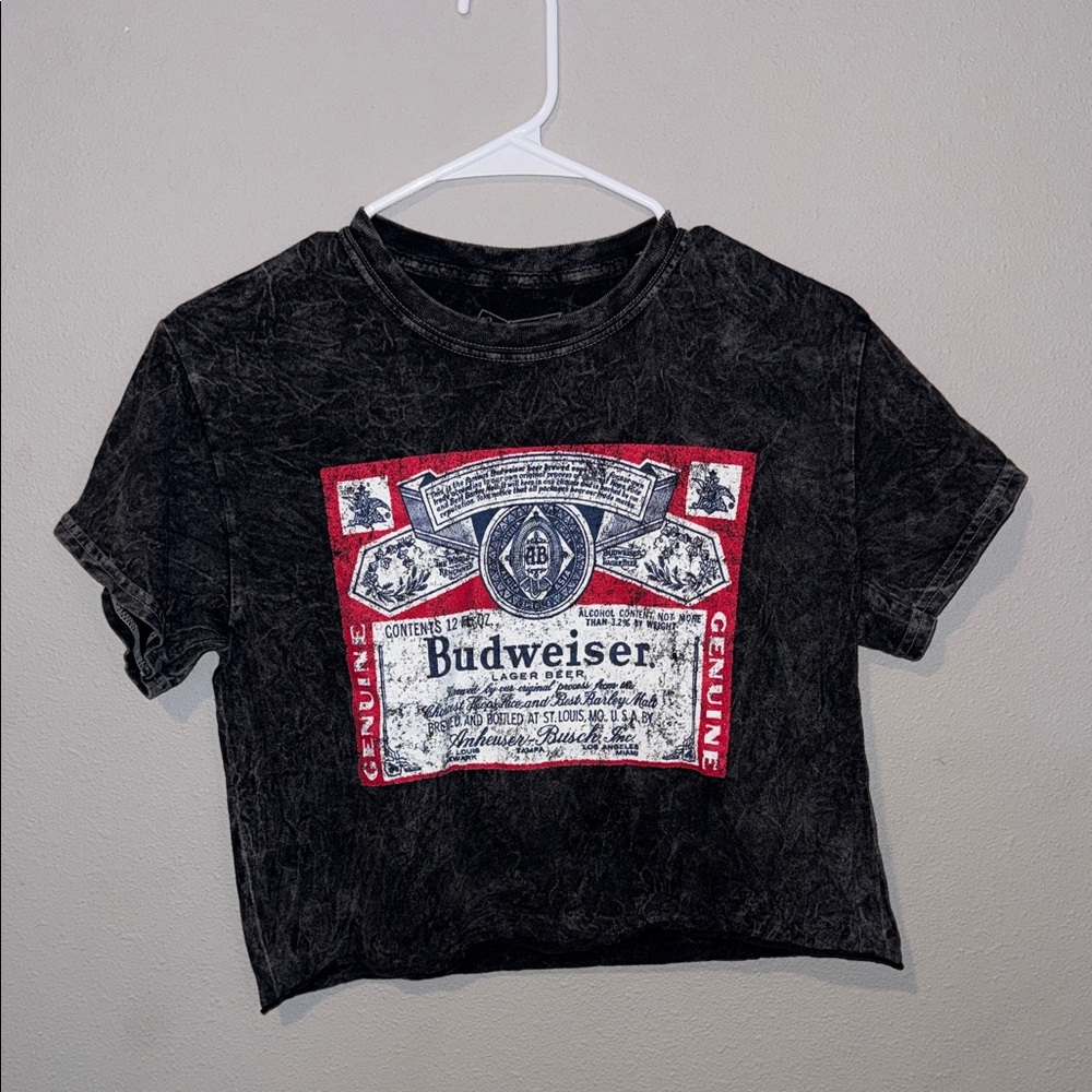 Budweiser Vintage style Cropped Raw Hem Tee
